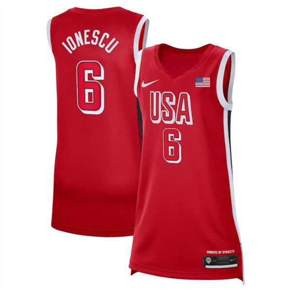 Women%27s USA Basketball #6 Sabrina Ionescu Red 2024 Swingman Stitched Jersey->team usa basketball->NBA Jersey